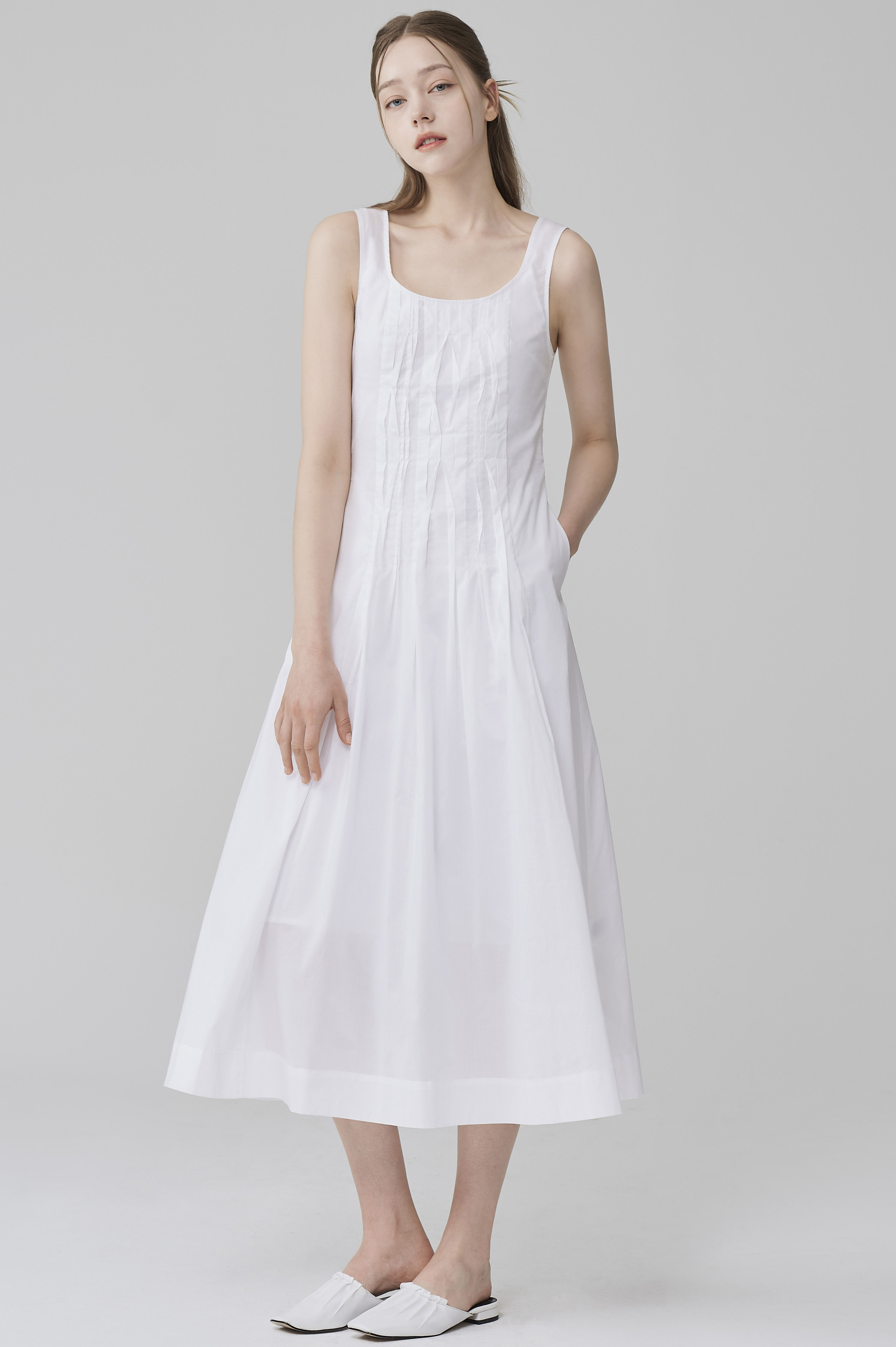 SMOCKING SLEEVELESS MAXI DRESS (WITH INNER DRESS), 혜영킴, HYEYEONG KIM designer brand