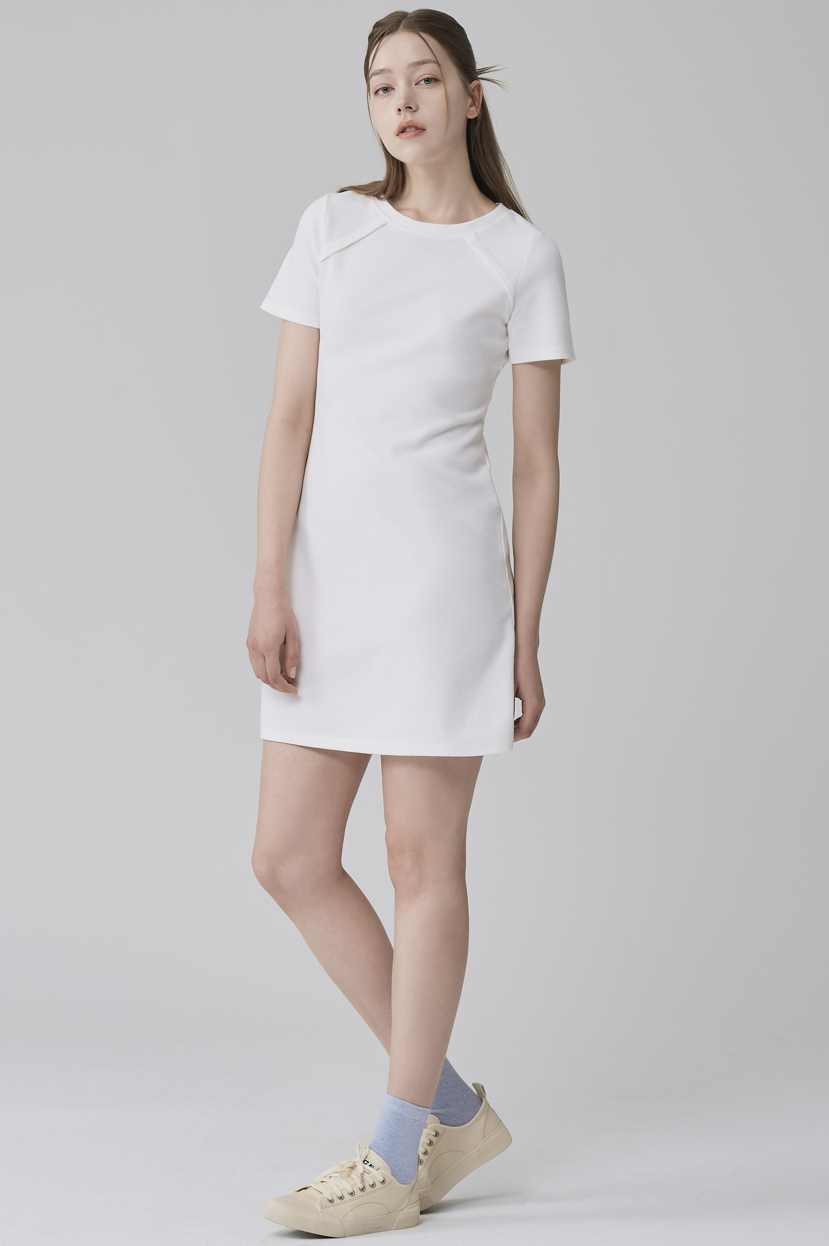 A-LINE SHORT SLEEVED PK DRESS-white, 혜영킴, HYEYEONG KIM designer brand