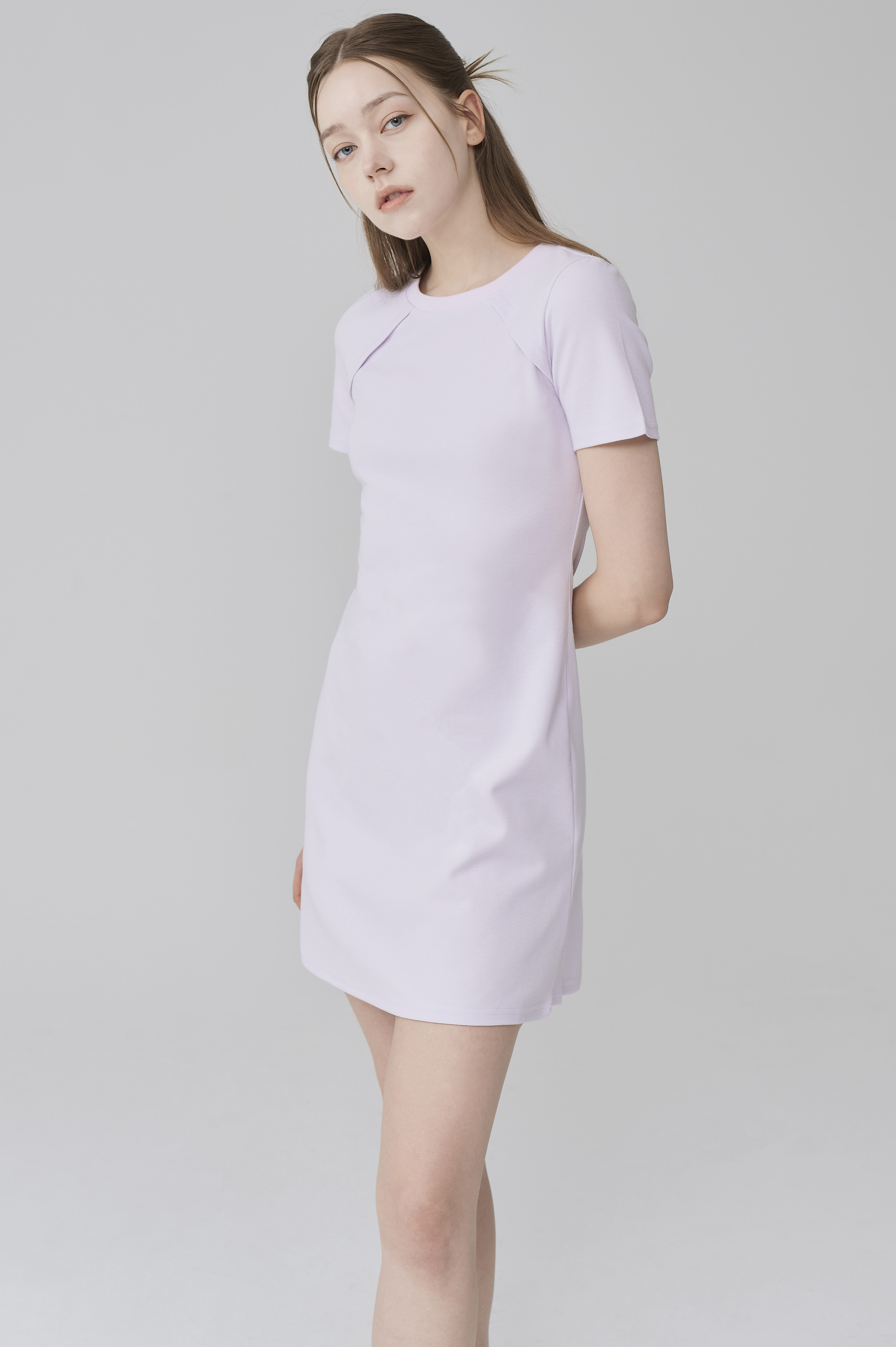A-LINE SHORT SLEEVED PK DRESS-light purple, 혜영킴, HYEYEONG KIM designer brand