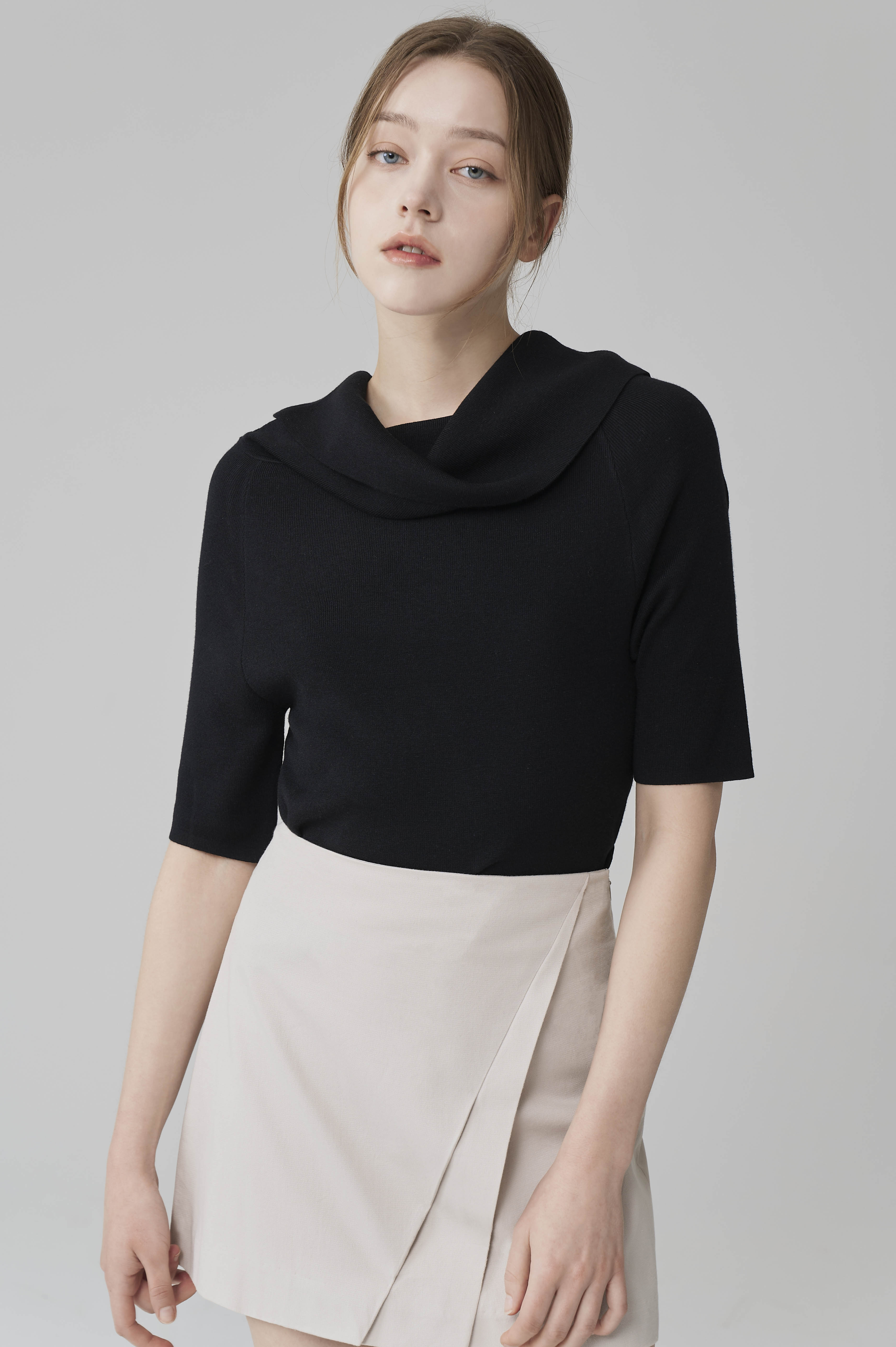 KNITTED FOLDOVER OFF-SHOULDER TOP-black, 혜영킴, HYEYEONG KIM designer brand
